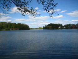 lake with houses