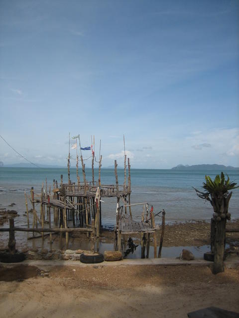 seashore with a bamboo structure - free image