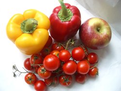 Vegetables and an apple